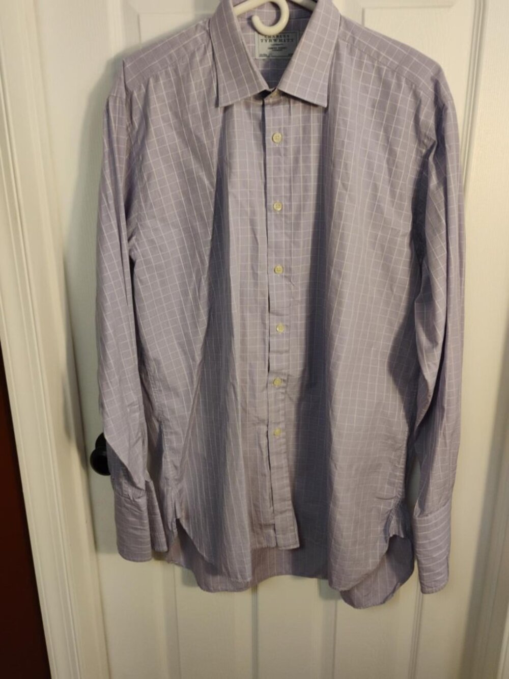 Charles Tyrwhitt Men 16.5 35 Purple Windowpane Check Dress Shirt